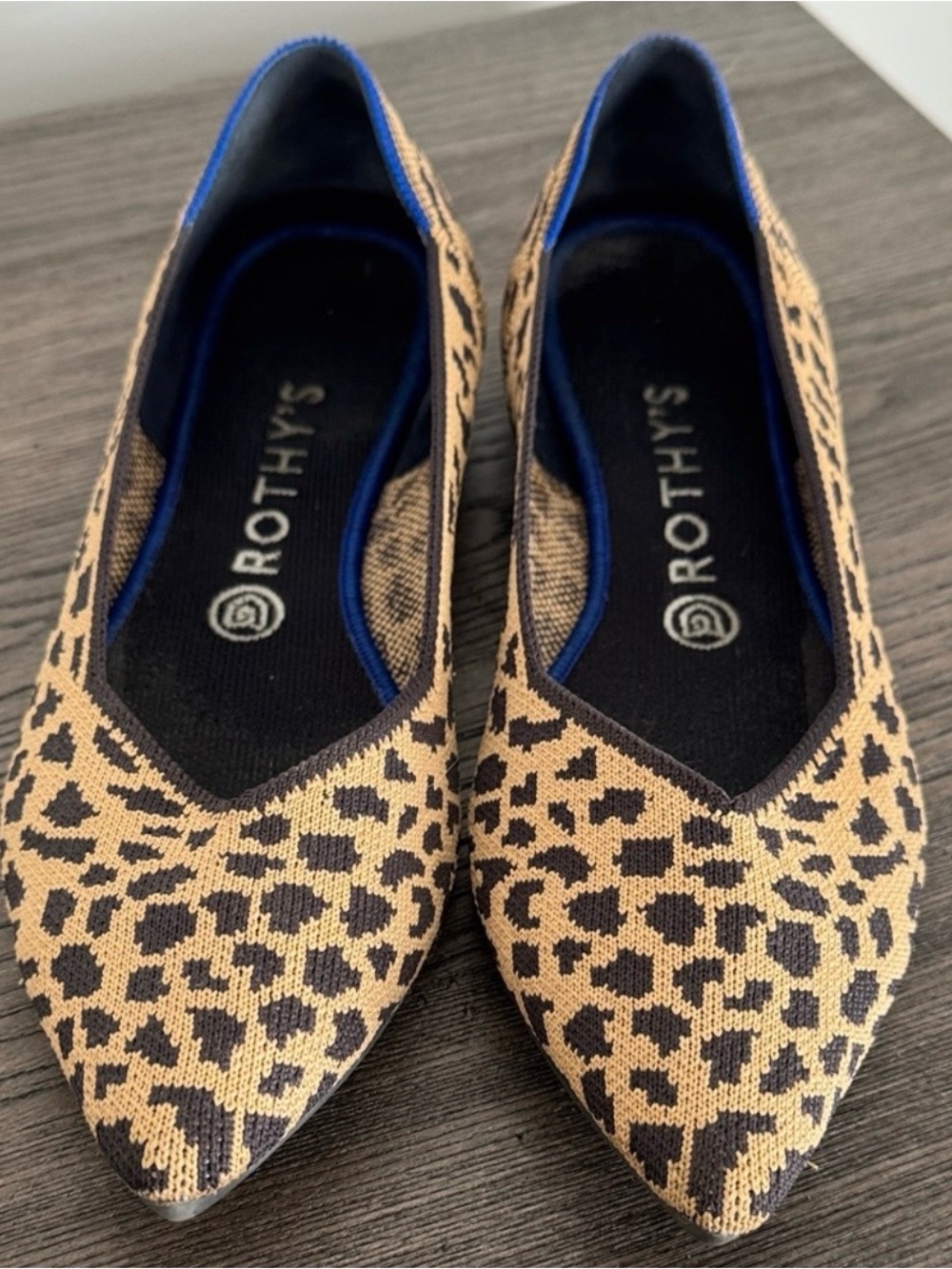 Rothy's Leopard-Print Pointed Toe Flats in Tan and Black